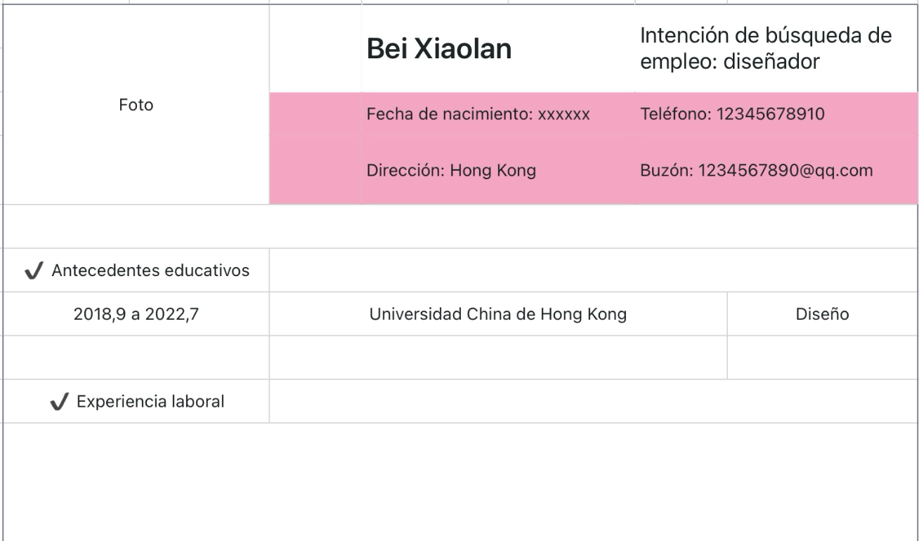 Currículum de búsqueda de empleo rosa